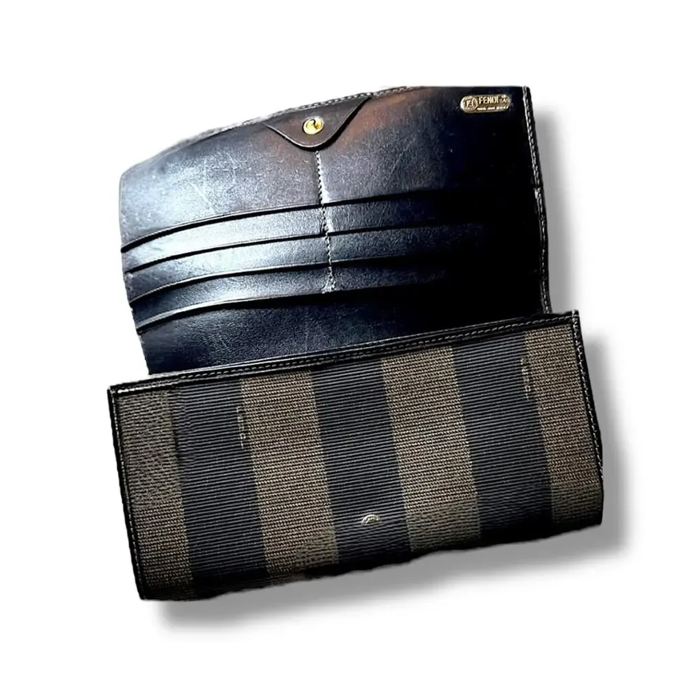 Fendi Black and Taupe Striped Wallet with Removable Gold Tone chain VTG